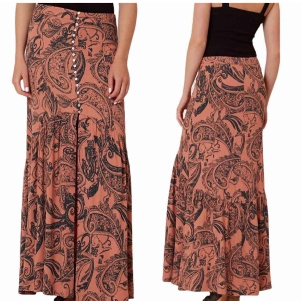 Free People orange - pink with grey patterned maxi skirt Renaissance Juliet - Picture 2 of 8